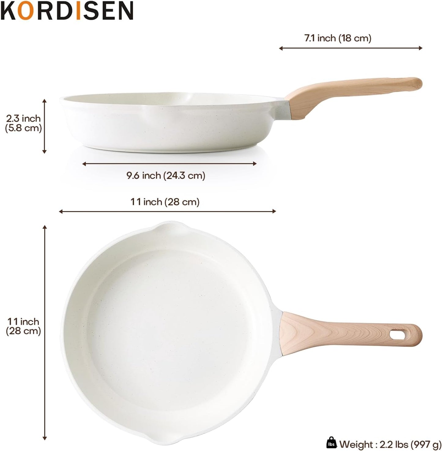 Kordisen Nonstick Ceramic Frying Pan, 11 Inch Ceramic Skillet, Healthy Non Toxic Cooking Pan, Stay-Cool Handle, Induction Compatible, PFOA & PFAS Free, White