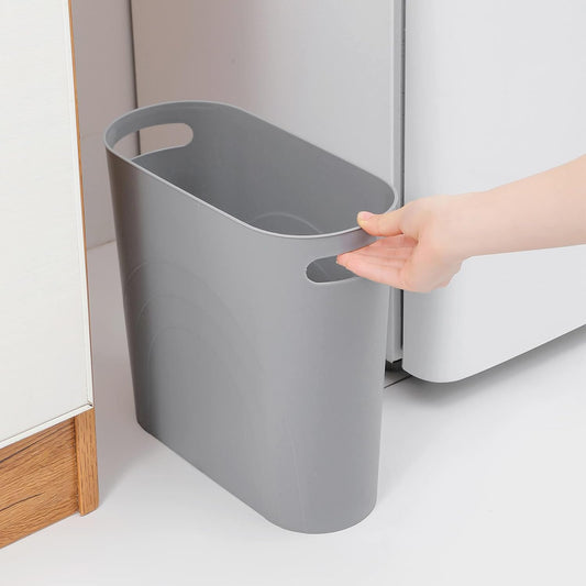 rejomiik Small Trash Can, 3.5 Gallon Slim Garbage Can Plastic Waste Basket with Handles Container Bin for Narrow Spaces Bathroom, Bedroom, Kitchen, Office at Home, Grey