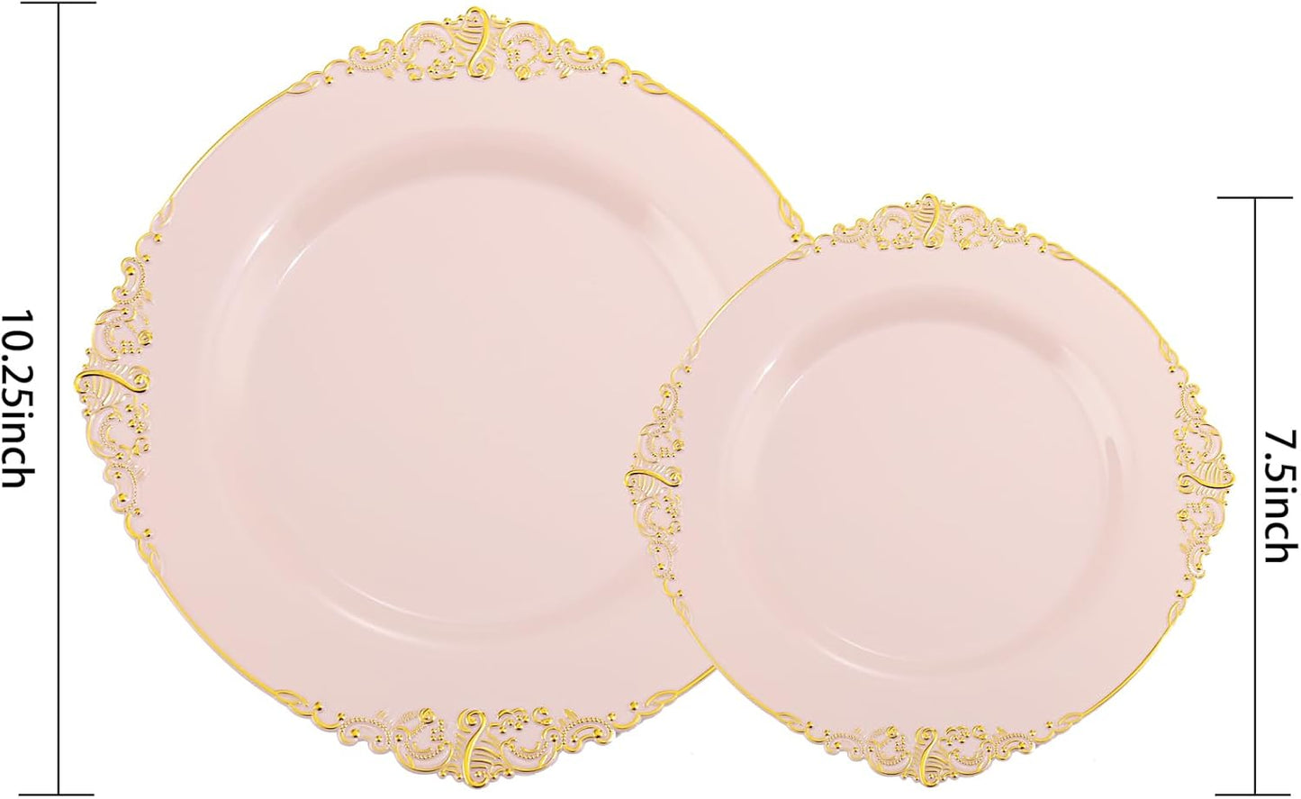 102PCS Pink Plastic Plates - Pink and Gold Plate - Heavyweight Disposable Plate with Gold Rim - Fancy Dinner & Dessert Plates for 51 Guests Weddings & Parties