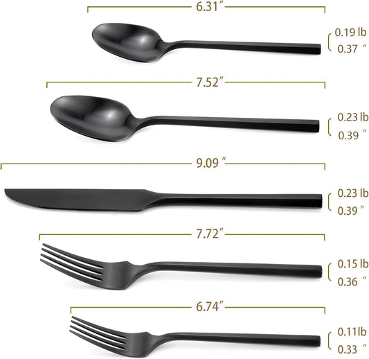 DEACORY Silverware Set Flatware Set Matte Black Cutlery Set Brushed Finished Hexagon Handle Heavy Stainless Steel 40 Pieces Dishwasher Safe Service for 8