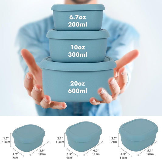 Anatole Silicone Food Storage Lunch Bento Box Set of 3 Reusable Nesting Containers with Lids BPA Free Dishwasher Microwave Oven Freezer Safe Leakproof (6.7oz, 10oz, 20oz)