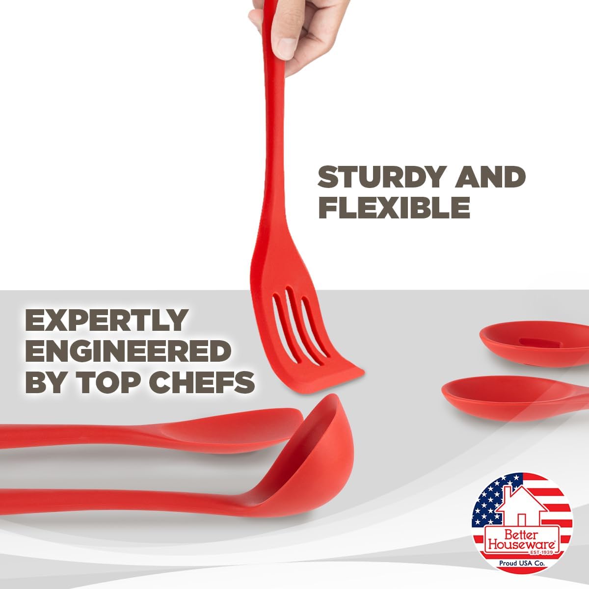 Better Houseware Silicone Cooking Utensil Set - 5 Piece Red Silicone Kitchen Utensils - Stain & Odor Resistant, Heat Resistant, Dishwasher Safe