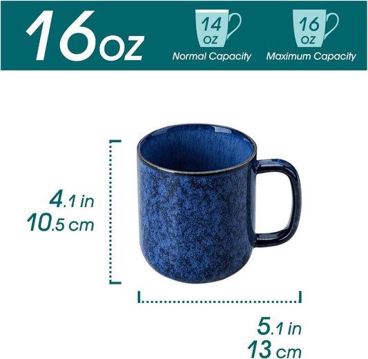 vancasso STARRY Coffee Mugs Set, 16 oz Ceramic Coffee Cups for Americano Hot Tea Iced Coffee Cold Brew Cocoa Milk Stoneware Mugs Set of 6, Dishwasher & Microwave Safe, Blue