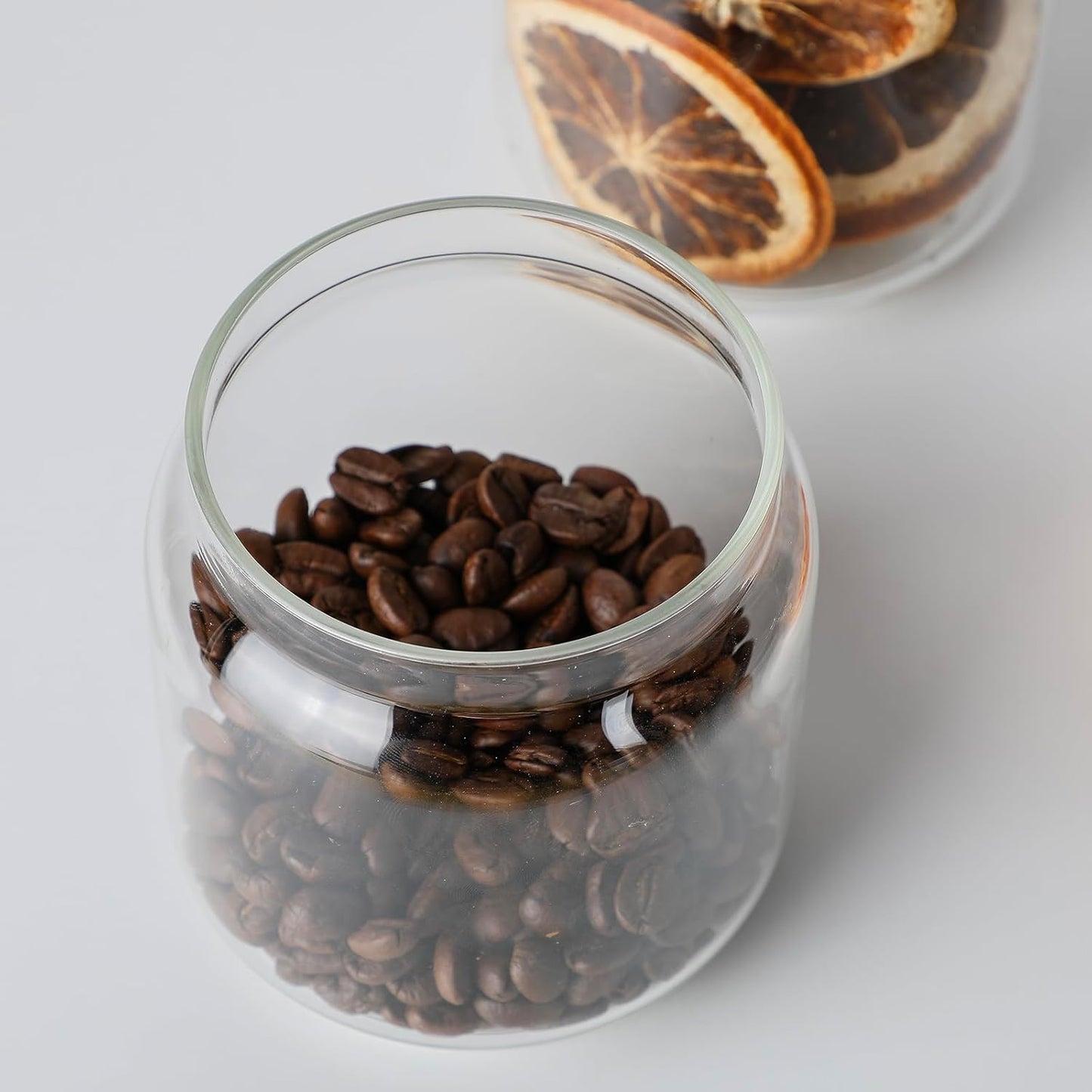 Small Glass Jars with Wood Lids Set of 2, 15 OZ Storage Container with Airtight Lid for Coffee Bean, Sugar, Nuts