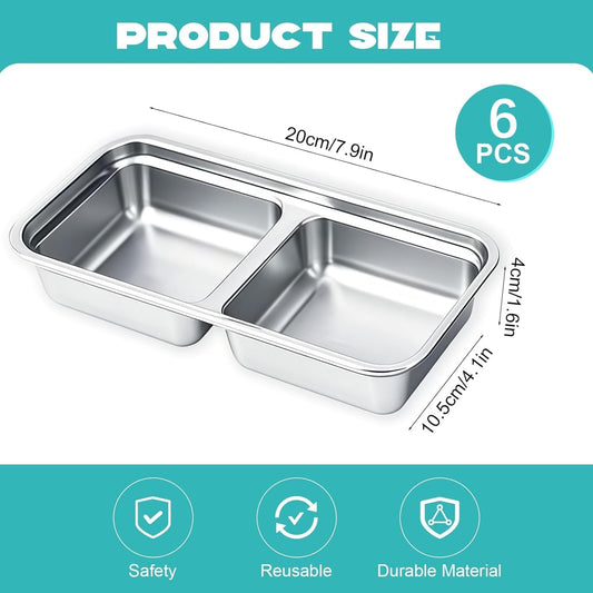 6Pcs 304 Stainless Steel Snack Containers, 30 oz 2 Compartments Portable Food Storage Bento Boxes with Leakproof Lids, Divided Meal Prep Lunch Box Food Container Dishwasher Safe
