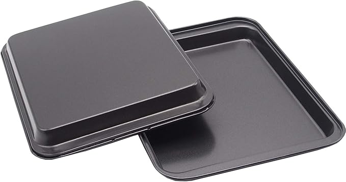 Small Baking Sheet Nonstick 9.45 X 7.09 Inch (Inner 7.5x6), 8 Inch Mini Cookie Tray Toaster Conventional Oven Pan No Warp No Rust Magnetic Bakeware for 1 to 2 person 2 Pack