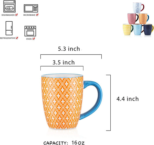 Selamica 16 oz Porcelain Coffee Mugs Set of 6, Coffee Cups Ceramic With Handle, Dishwasher, Oven, Microwave Safe, Assorted Colors