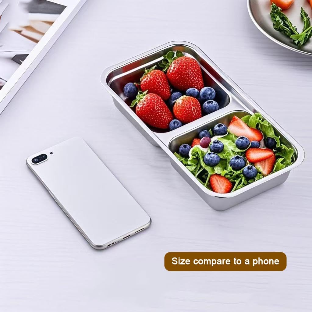3 Pack Stainless Steel Snack Containers with Lids, Leak Proof Easy Open Snack Box Container for Adults, Reusable Food Storage Containers with 2 Compartment for Travel, Camping, Work, Outdoor