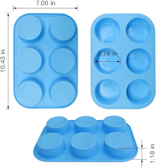 homEdge 6-Cup Silicone Muffin Pan, Pack of 2 Non-Stick Muffin Cupcake Molds-Blue and Red