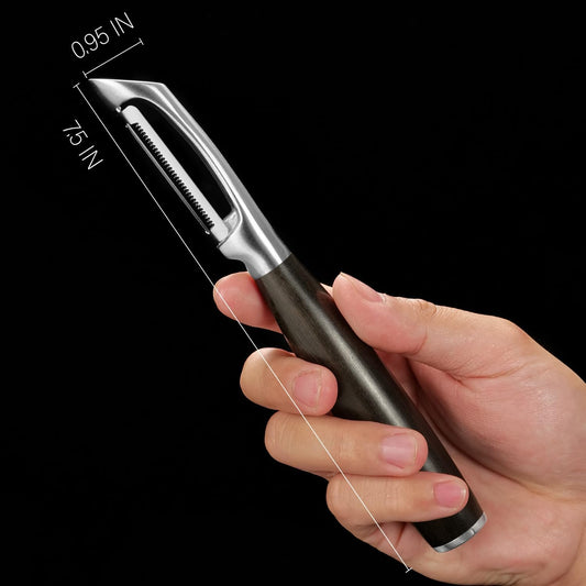 Serrated Blade Premium I Type 304 Stainless Steel Multifunctional Kitchen Peeler Real Wood Handle Ultra Sharp Blade Vegetable Potato Apple(Agarwood)