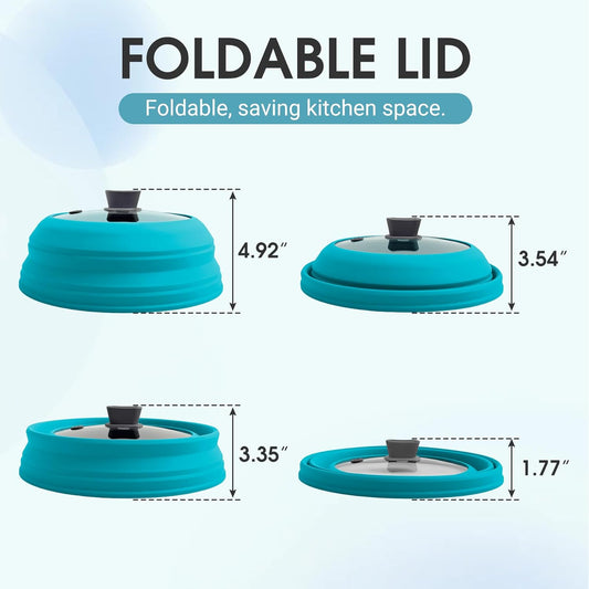 Microwave Splatter Cover for Food Collapsible Glass Microwave Cover Silicone Splatter Guard Dishwasher Safe Splatter Lid for Plates, Bowls, Pots & Stovetop Cooking 11.8" Blue