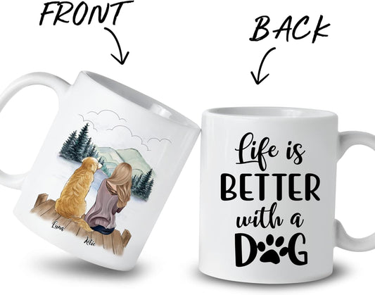 Gossby Personalized Dog Mug - Life is Better with a Dog (Girl - Dog) - 11oz, 15oz Custom Dog Coffee Mug for Dog Lover - White, Two-tone Dog Mom Mug for Women - Personalized Dog Gifts for Dog Lovers