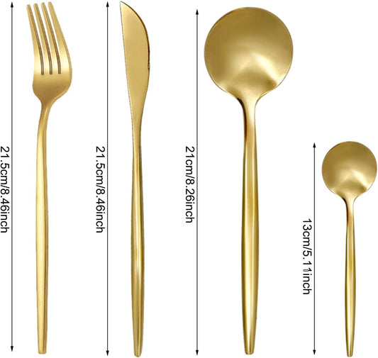 24-Piece Golden Flatware Set, Gold Silverware Set for 6, 18/0 Stainless Steel Knife Fork Spoon Teaspoon Silverware Set (Golden)