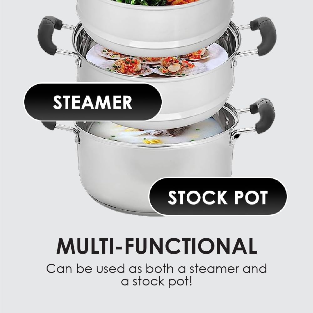 CONCORD 10" Stainless Steel 3 Tier Steamer Steaming Pot Cookware 24 CM (Induction Compatible)