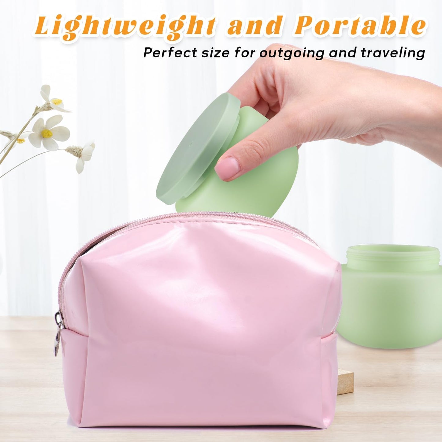 4 Pack 8 OZ Plastic Jars Round Cosmetic Container with Lids,Wide Mouth Soft Slime Jars for Lotion,Hand Cream,Ointments,Makeup,Body Butter,Rhinestone,Samples Pot Travel Make Up Storage (Green)