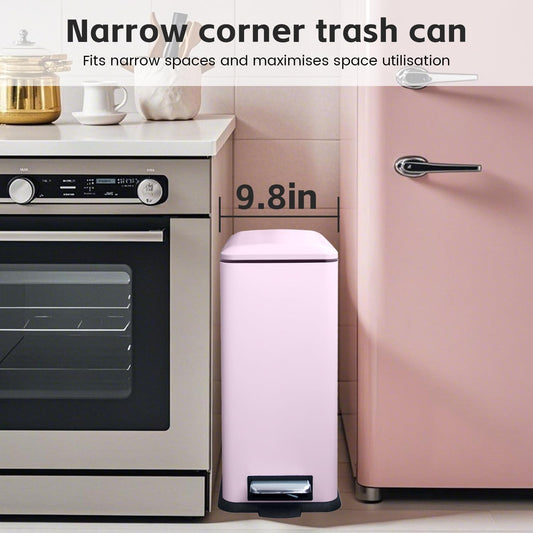 30L/Slim 8 Gallon Stainless Steel Trash Can with Soft-Close Lid & Removable Inner Bucket, Fingerprint-Proof, Odor-Controlled Kitchen Bathroom & Office Waste Bin, Pink