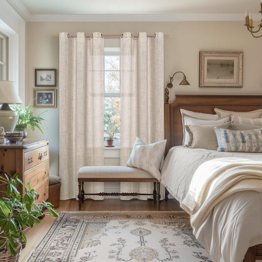 YoungsTex Natural Linen Curtains 84 Inches Long for Bedroom, Bronze Grommet Semi Sheer Window Treatments Rustic Light Filtering Drapes for Living Room Dining, 2 Panels, 42 X 84 Inch