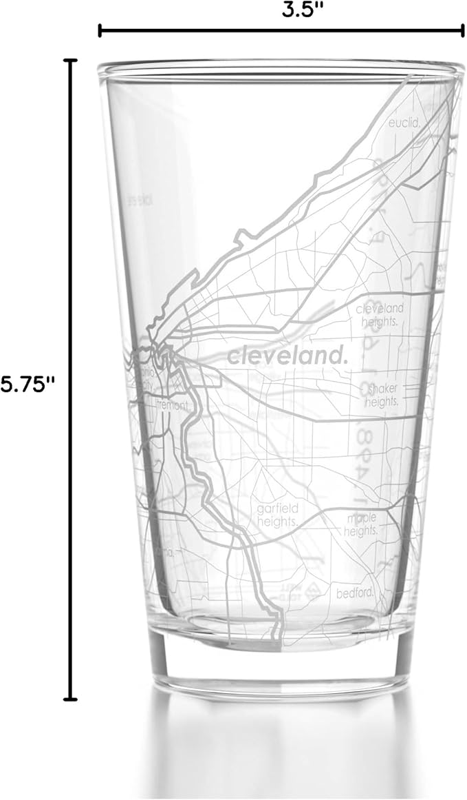 Well Told Engraved Cleveland Ohio Map Pint Glass, Etched Beer Gift (16 oz, Clear) City Map Pint, Custom City Glassware, Gifts For Beer Lovers