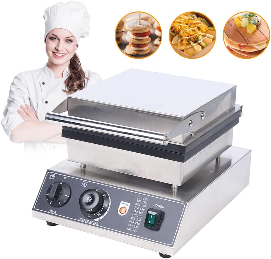 110V Pancake Making Machine 25PCS 1750W Commercial Electric Nonstick Stainless Steel Waffle Maker, with Thermostats & Timers Separate Control, for Home Kitchen Restaurant Bakery Leisure Snack Bar