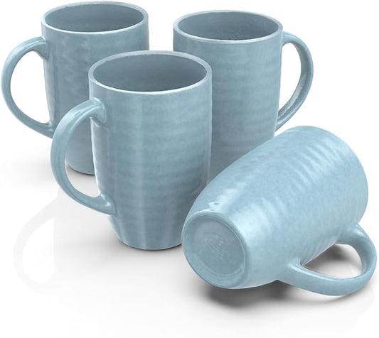 Francois et Mimi Set of 4 Oversized 20oz Tall Ceramic Latte Coffee Mugs, Gift Set for Cococa, Tea and More. With Large Handles; Dishwasher and Microwave Safe. (Blue)