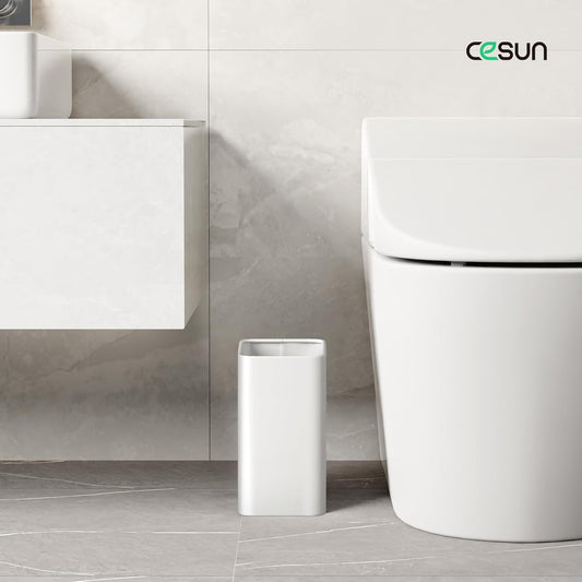 Cesun Small Bathroom Trash Can 2.1 Gallon Wastebasket, Modern Metal Garbage Can Office Waste Basket, White Stainless Steel Trash Bin for Bedroom, Home Office, Toilet, rv, Near Desk, Under Sink.