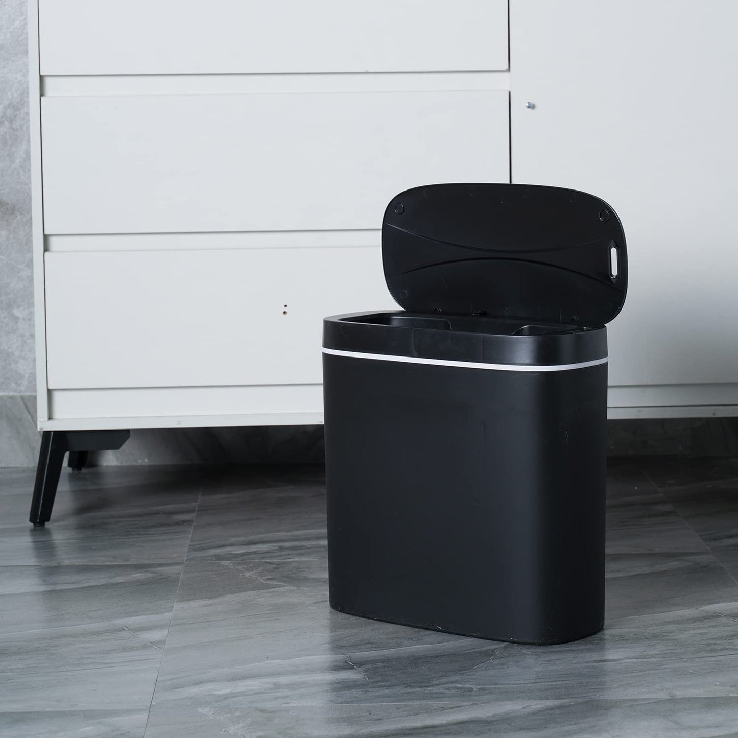 Sooyee 14 litres Automatic Bathroom Trash Can with lid,3.6 Gallon Touchless Trash Can or Kick for Kitchen,Office,Bedroom,Bathroom,Living Room,Black