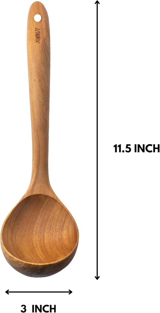 Teak Wood Soup Ladle, 11.5 inch long, Teak wooden utensils, wooden Soup Ladle, Long handle ladle for cooking, Natural Teak utensils, Non-stick cookware tools,
