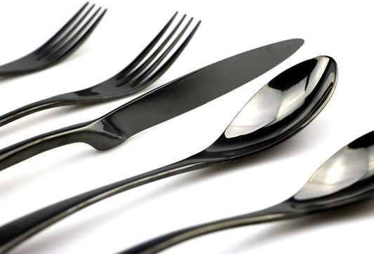 JASHII 18/10 Stainless Steel 20 Piece Mirror Polished Black Flatware Set,Dinner Knife Fork Salad Fork Dessert Spoon,Service for 4 ,Black Utensil Sets