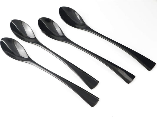 4-Pieces 18/10 Stainless Steel Long Handle Mixing Spoon, Stirring for Ice Tea Coffee, Mirror Polishing Black