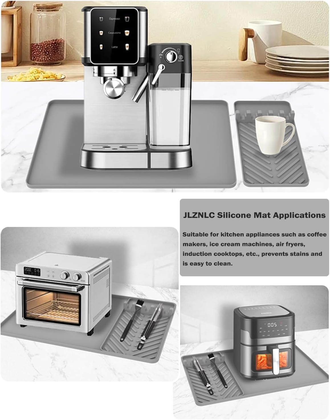 Non-Slip Protective Mat for Ninja Luxe ES601 & ES701 Espresso Machines, Heat-Resistant Rubber-Backed Dish Drying Rack Pad, Super Absorbent Stain-Masking Kitchen Sink Mat, Easy Clean Dark Gray