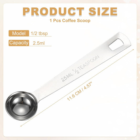 PATIKIL 1pcs 2.5ml Tablespoon Measuring Spoon, 1/2 Tbsp Measuring Spoon Stainless Steel Individual Measure Scooper Only for Ground Coffee Loose Tea Powder