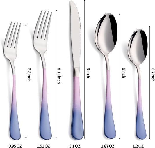 20-Pieces Color Silverware Sets for 4,Pink and gray Handle Stainless Steel Cutlery Set, Include Forks Spoons and Knives Set, Dishwasher Safe Utensil Sets for Home Restaurant