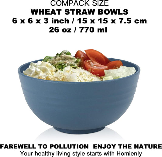 Homienly Bowls for Kitchen Cereal Bowls Wheat Straw Bowls 8 PCS Unbreakable Lightweight Bowl Set Microwave and Dishwasher Safe Bowl,Reusable Bowl Set for Serving Soup,Oatmeal,Ramen,Salad(Multi, 26 OZ)