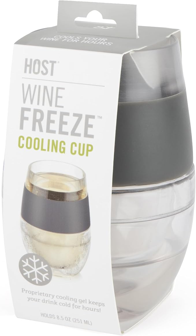 HOST Cooling Cup Plastic Double Wall Insulated Freezable Drink Chilling Tumbler with Freezing Gel Wine Glasses for Red and White Wine, 8.5 oz, Grey Set of 1