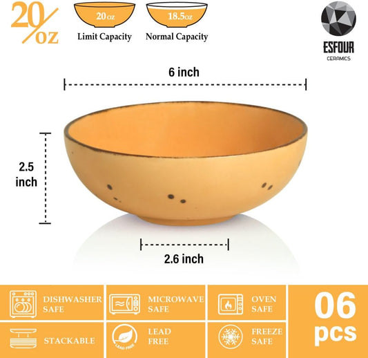Esfour Round Porcelain Bowls - 18 Ounce - Set of 6 - Microwave, Oven, Dishwasher-Safe, Scratch Resistant, Porcelain Durable Small Dishes Bowls for Cereal, Salad, Pasta, Soup Dessert - Assorted Blossom