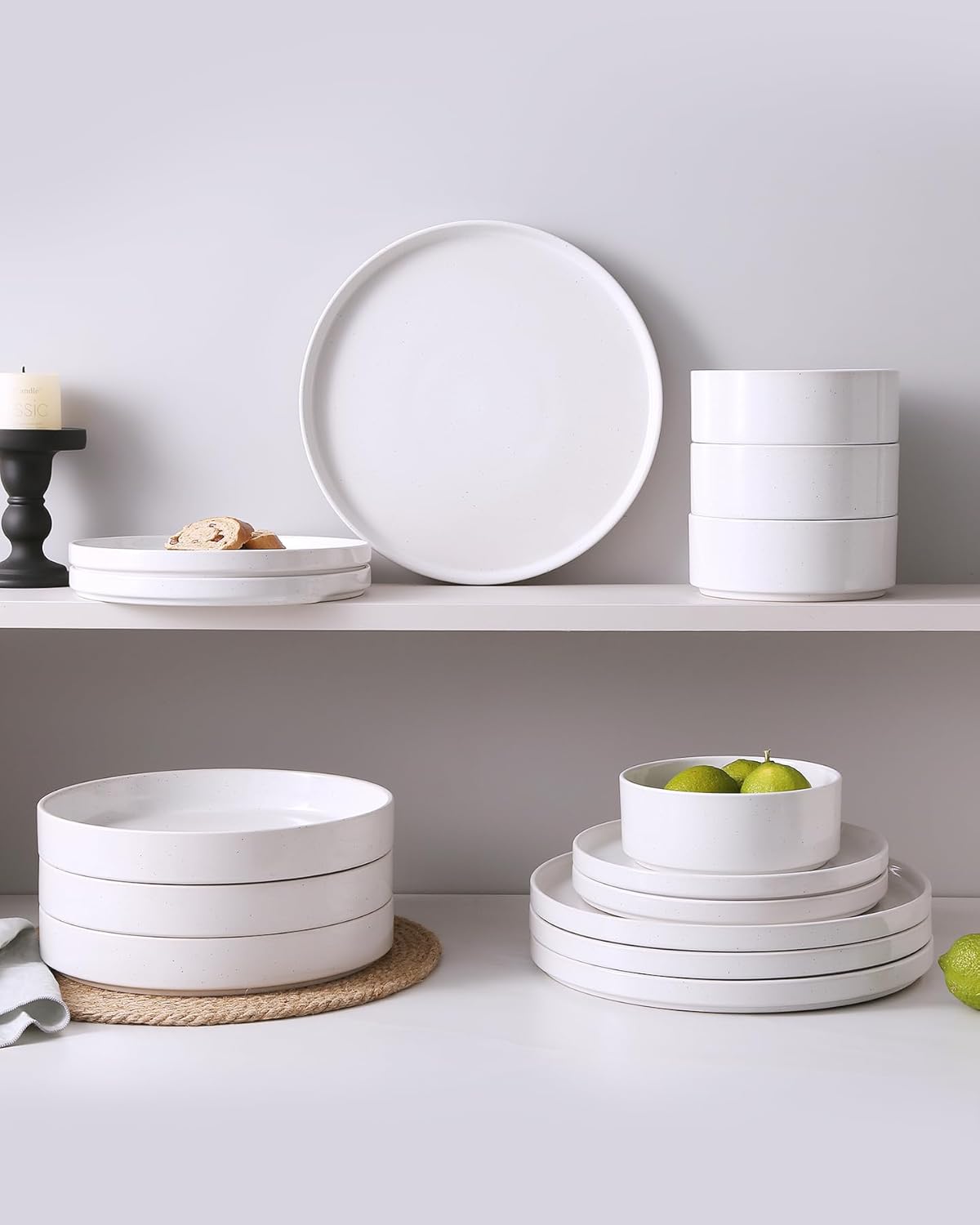 Famiware Nebula Plates and Bowls Set, 12 Pieces Dinnerware Sets, Dishes Set for 4, White with Colorful Speckles