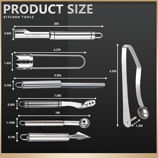 Stainless Steel Fruit and Vegetable Corer Set, Multi-Function Corer and Seed Remover for Apple Tomato (7)