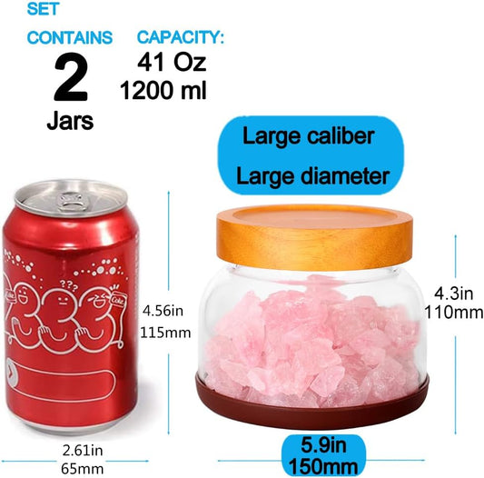 SAIOOL 2-Pack Glass Storage Containers with Lids - D 15cm x H 11cm, 1200 ML Airtight Food Jars, Wide Mouth Pantry Organization for Coffee, Flour, Snacks, Includes 2 Spoons & Labels