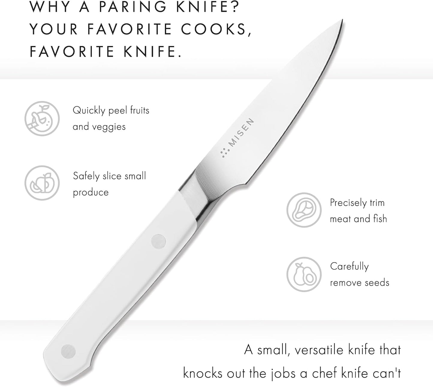 Misen 3.5" Paring Knife – Precision Kitchen Knife - High-Carbon Stainless Steel Blade – Ergonomic Handle for Peeling, Trimming, and Slicing – Lightweight, Versatile Tool for All Culinary Tasks - White