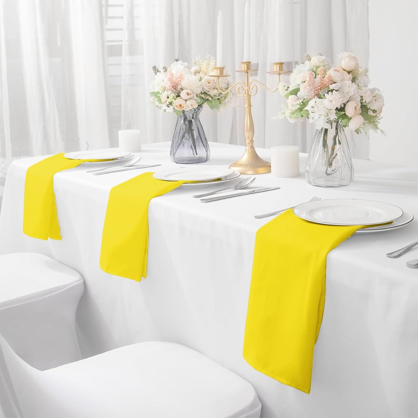 Bailarina Cloth Napkins Set of 120,17x17 inches Dinner Napkins Cloth Washable,Polyester Square Table Cloth Napkin Bulk with Hemmed Edges Ideal for Banquets, Parties and Weddings-Yellow