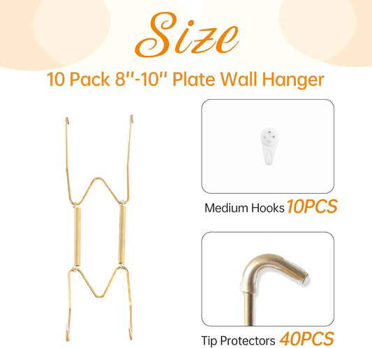 Bilillo 10 Pack Plate Hangers for the Wall, Suitable for 8-10 inch Art Plate, Stainless Steel Invisible Heavy Duty Wire Plate Holder with Wall Hooks, Plate Hangers for Displaying Plates, Platter, Dish