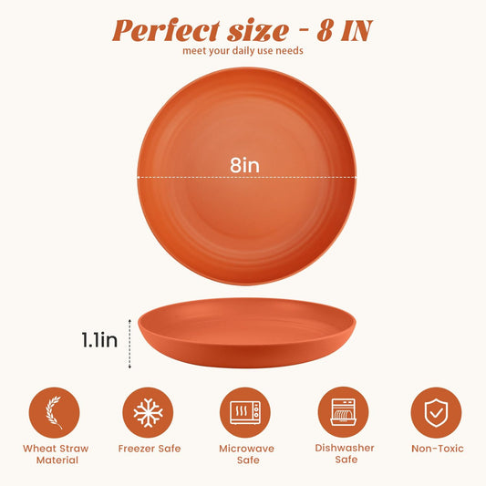 Homienly Deep Dessert Plates, Wheat Straw Plate Set of 6, Alternative to Plastic Plates Reusbale, Dishwasher and Microwave Safe Plates for Kitchen, Unbreakable Plate for Cake, Sncak (8 Inch, Multi)