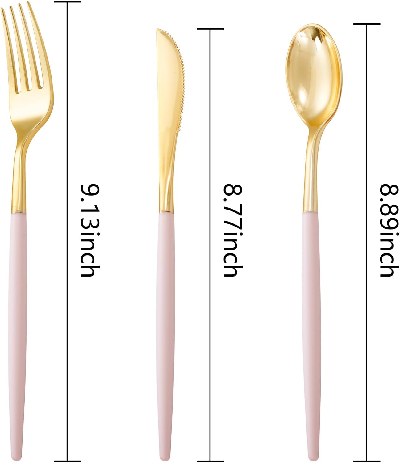 I00000 60 Pack Pink Plastic Silverware,Gold Disposable Flatware with Pink Handle, Gold Plastic Cutlery Set Includes: 20 Forks, 20 Knives and 20 Spoons, Tableware Set for Party and Wedding
