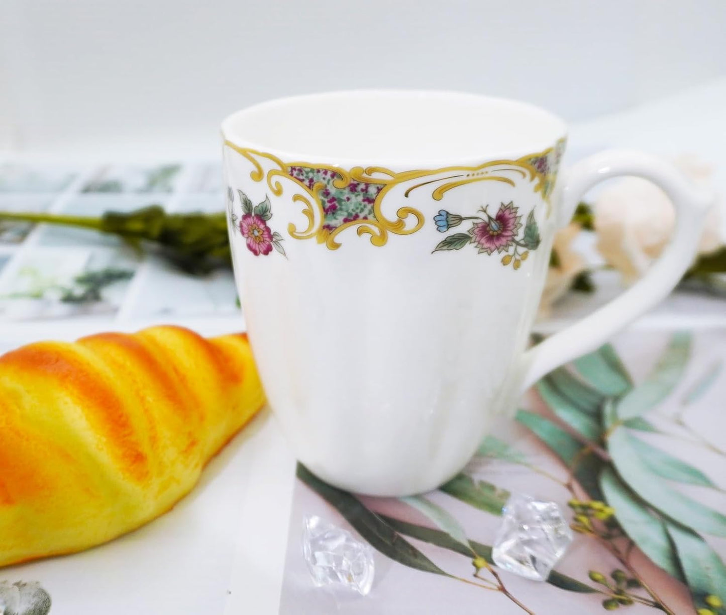 14oz Cute Coffee Mugs for Women Cute Mugs Bone China Floral Coffee Mug Teacups for Mom Women Birthday Gifts Christmas Gifts