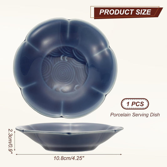 uxcell Porcelain Serving Dish, 4.25 Inch Small Ceramic Candy Plate with Water Pattern Petal Shape Decorative Bowl for Wedding Party Household Living Room Candy Snack Plate, Dark Blue