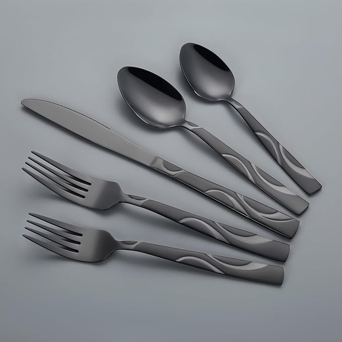 Black Silverware Set, 30 Pieces Stainless Steel Flatware Utensils, Cutlery Set Service for 6 Including Fork Spoon and Knife, Dishwasher Safe