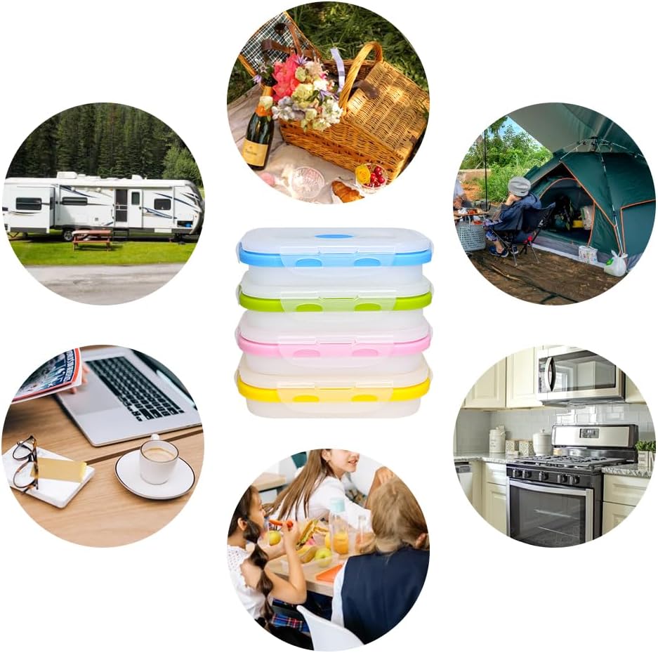 Collapsible Small Silicone Food Storage Container(12 Oz) 4 Pack, Silicone Storage Containers for Snack, Fruit, Stackable, Space Saving