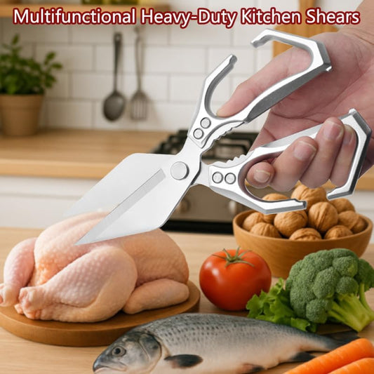 Multifunctional Heavy-Duty Kitchen Shears, Poultry Shears with Ergonomic Handle, High-Carbon Steel Culinary Shears for Chicken, Meat, Seafood, Bone Cutting, Dishwasher Safe (Red)