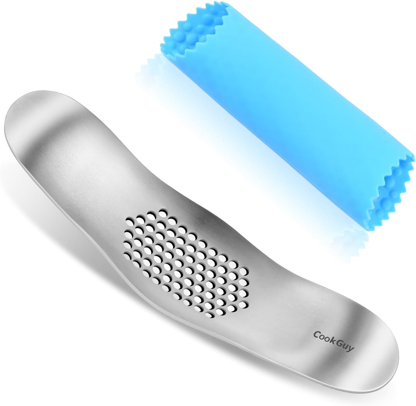 Cook Guy 304 Stainless Steel Garlic Press Rocker Set - Premium All-Steel Garlic Mincer, Crusher, Peeler, and Scraper Tool for Effortless Mincing –Dual-Handle Garlic Grinder(B0201)