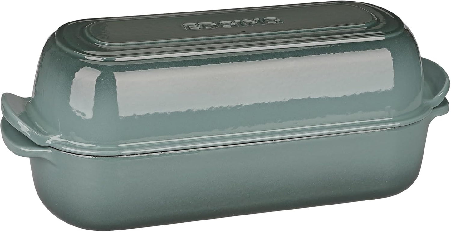Enameled Cast Iron Loaf Pan with Lid, Dutch Oven Bread pan for Homemade Sourdough Bread Baking, 12.5x5.5 inch, 5qt, Slateblue